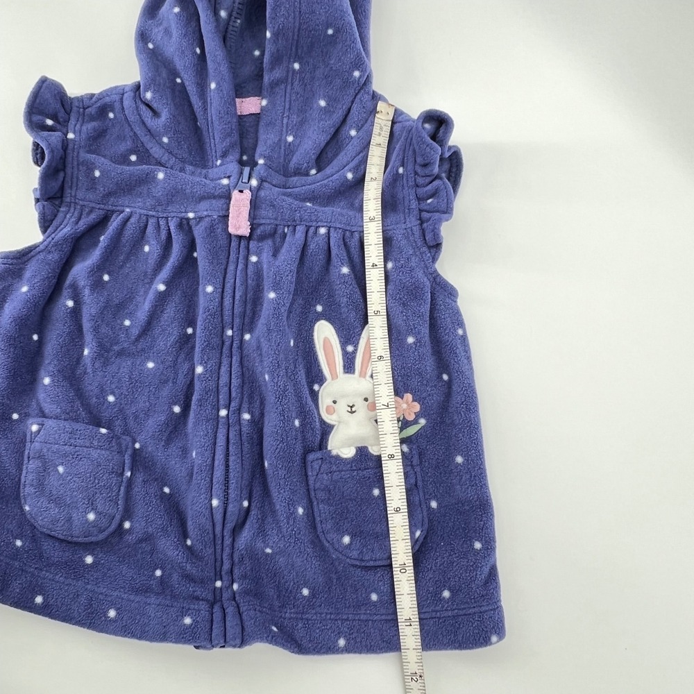 Carter's Baby‎ Girl Hooded Fleece Robe 9M Purple Polka Dot Bunny Zip Front - Picture 6 of 7